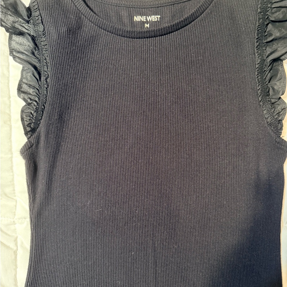 Nine West Black Sleeveless Ruffle Top